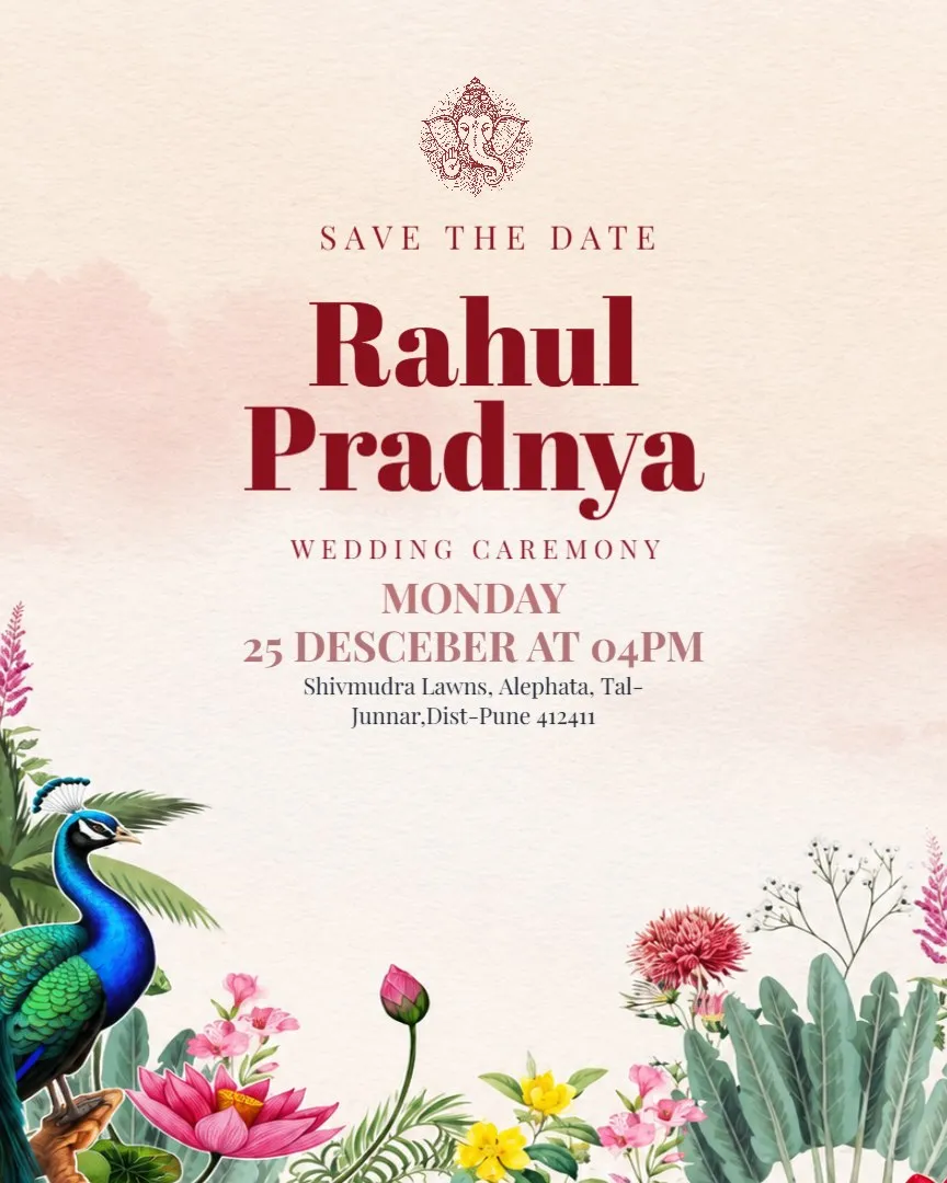 Peacock Theme Wedding Invitation — English Wedding Invitations template