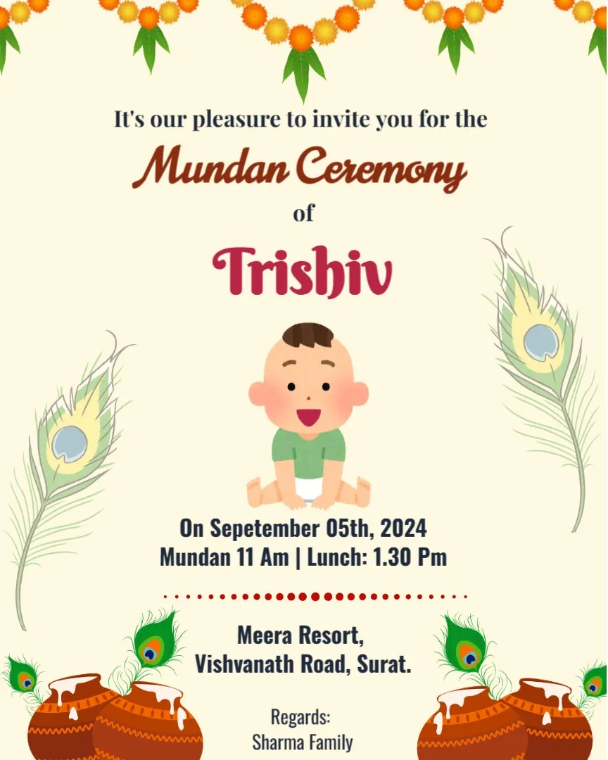 Free Traditional Mundan Ceremony Invitation — English Mundan Ceremony Invitation Cards template
