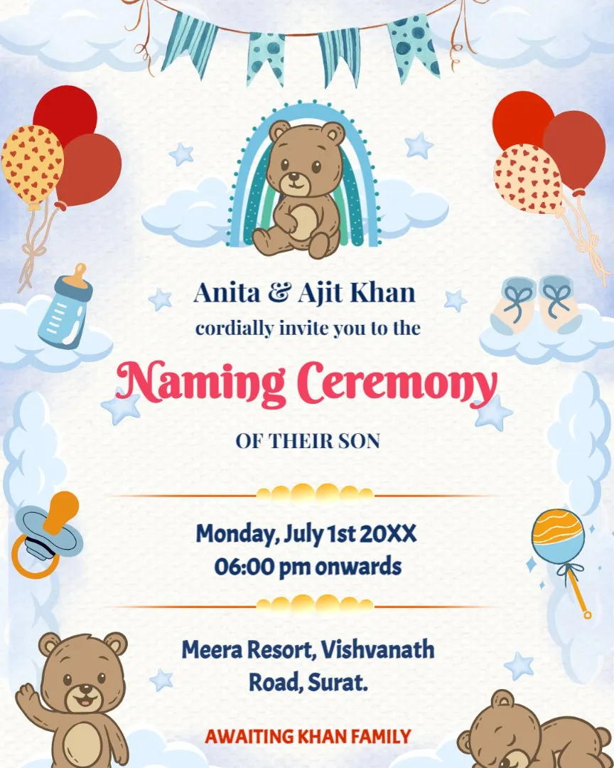 Free Elegant Naming Ceremony Invitation — English Naming Ceremony Invitation Cards template