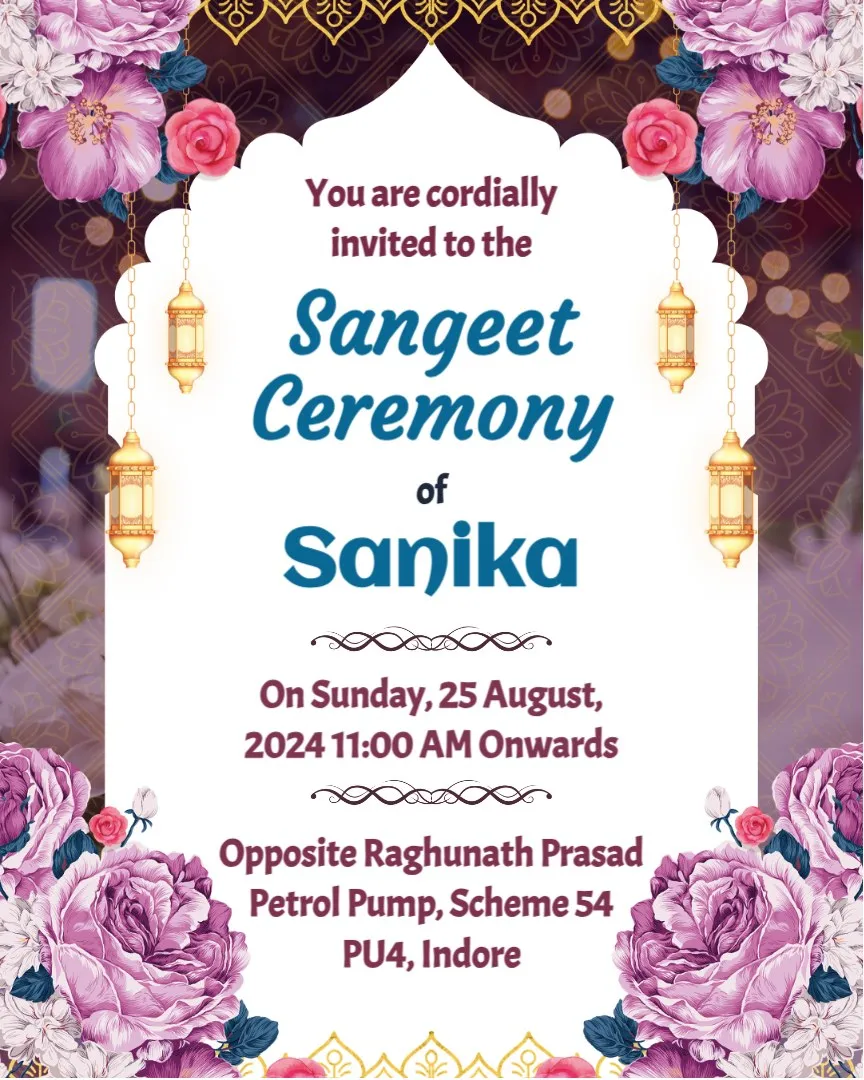 Free Elegant Sangeet Ceremony Invitation — English Sangeet Ceremony Invitation Cards template