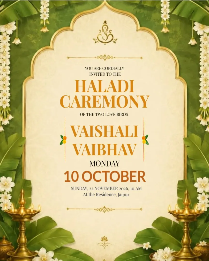 Haldi Invitations with Couple Illustration — English Haldi Ceremony Invitation Cards template