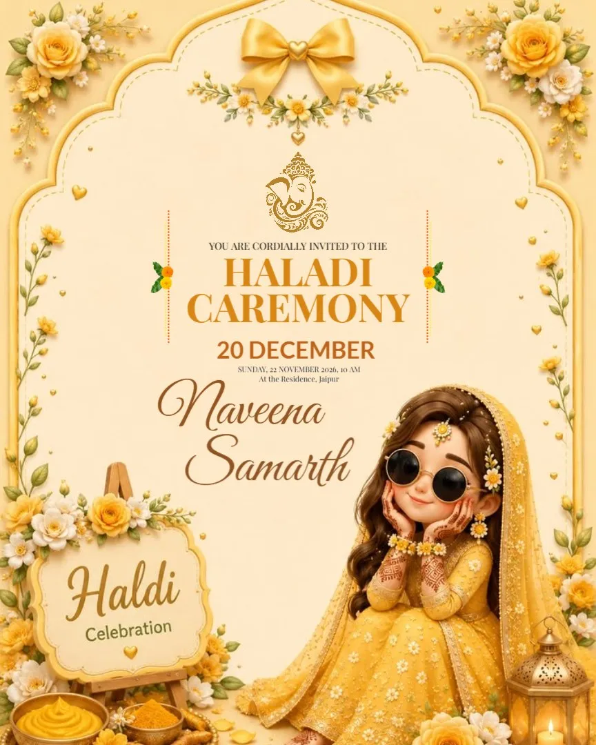 Digital Haldi Ceremony Invitations — English Haldi Ceremony Invitation Cards template