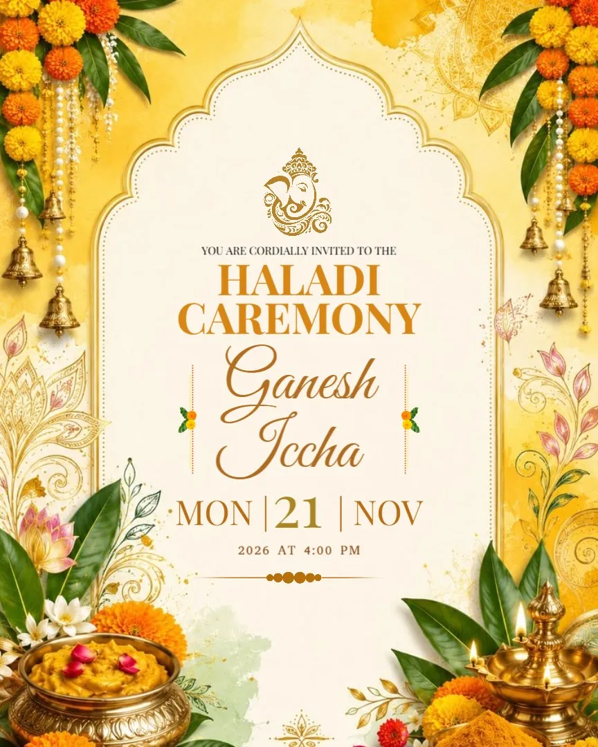 Elegant Haldi Ceremony Invitations — English Haldi Ceremony Invitation Cards template