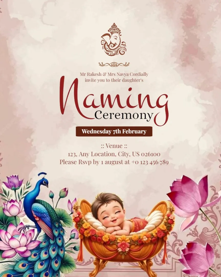 Traditional Naming Ceremony Invitations — English Naming Ceremony Invitation Cards template