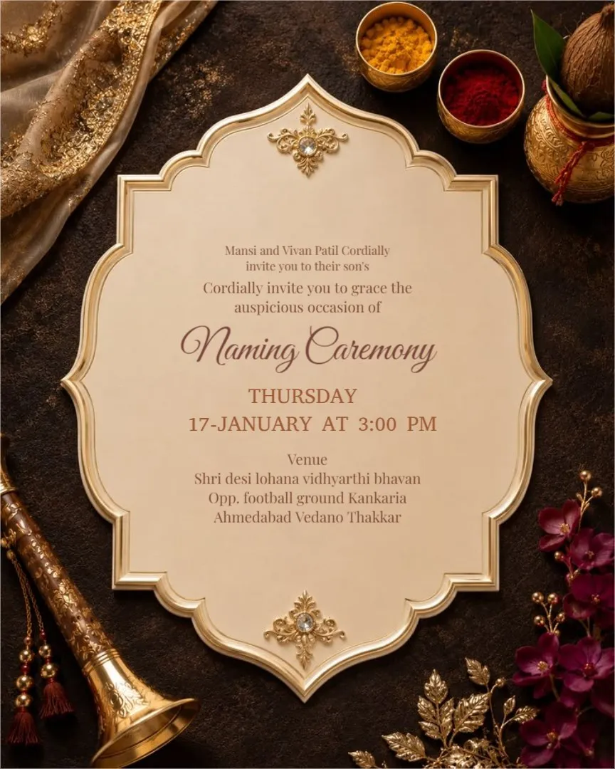 Hindu Naamkaran Invitations — English Naming Ceremony Invitation Cards template