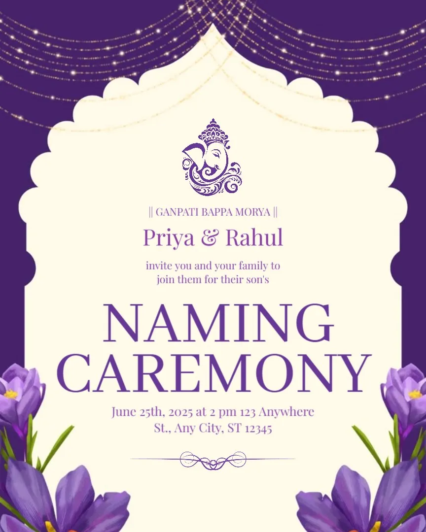 Naming Ceremony Invitations for Baby Girl — English Naming Ceremony Invitation Cards template