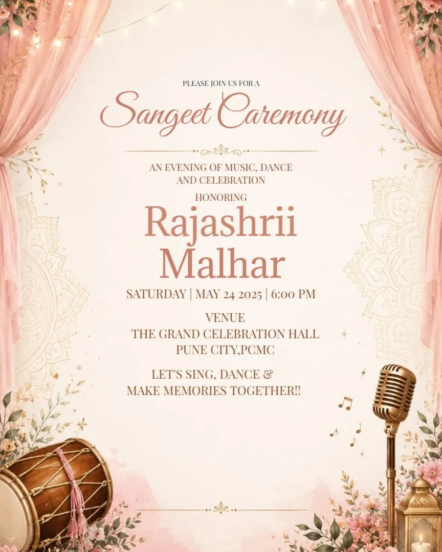 Mehfil Style Sangeet Invitations — English Sangeet Ceremony Invitation Cards template