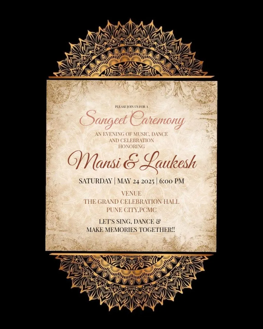 Luxury Sangeet Night Invitations — English Sangeet Ceremony Invitation Cards template