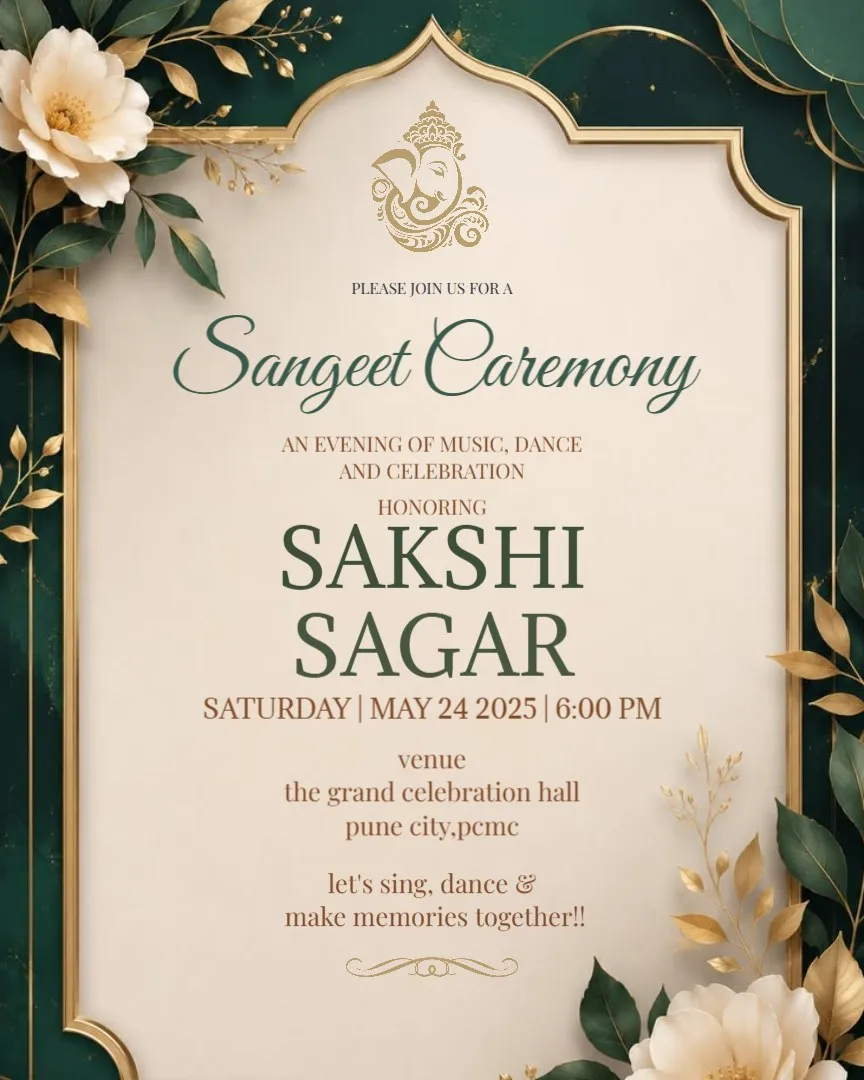 Personalized Sangeet Invitations with Couple Names — English Sangeet Ceremony Invitation Cards template