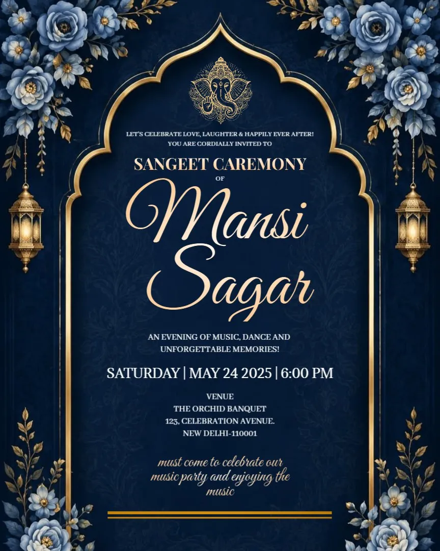 Bollywood Theme Sangeet Invitations — English Sangeet Ceremony Invitation Cards template