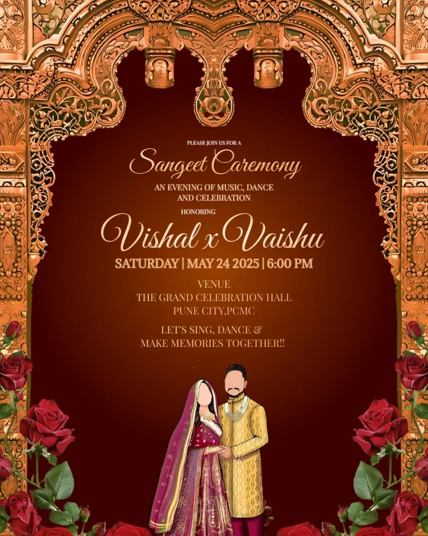 Musical Sangeet Ceremony Invitations — English Sangeet Ceremony Invitation Cards template