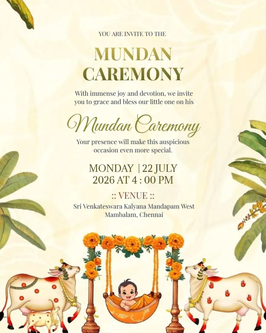 With Blessings and Love – Mundan Sanskar — English Mundan Ceremony Invitation Cards template