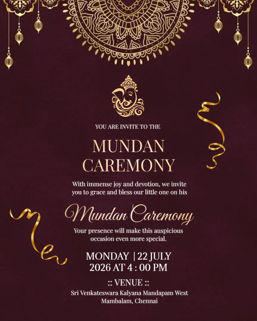 Little Prince's Mundan Sanskar Invitation — English Mundan Ceremony Invitation Cards template