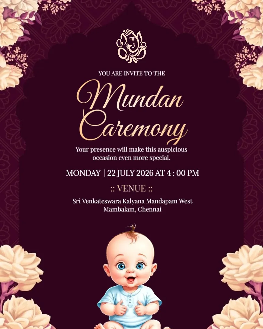 A Blessed Beginning – Baby Mundan Ceremony — English Mundan Ceremony Invitation Cards template