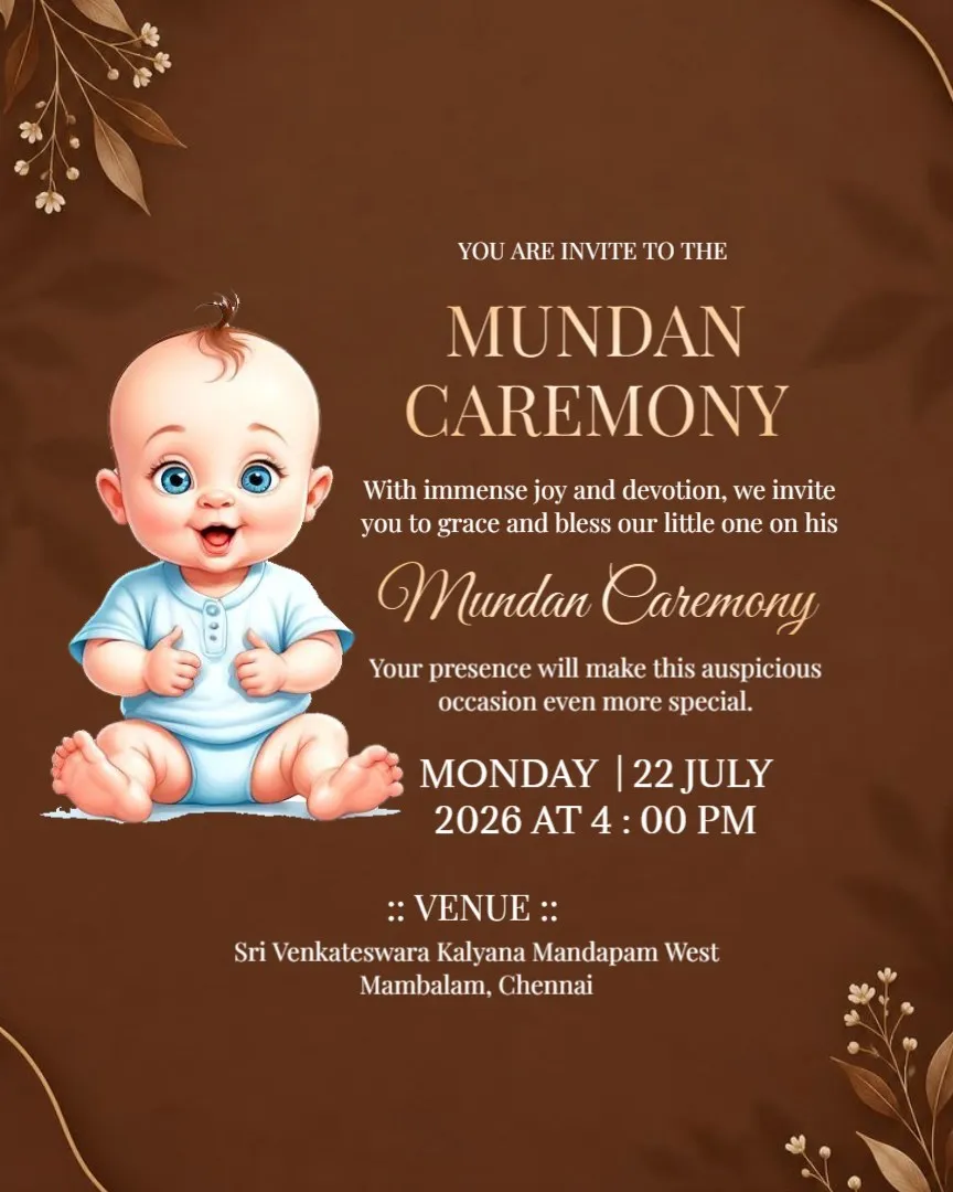 Join Us for Our Baby's Mundan Ceremony — English Mundan Ceremony Invitation Cards template