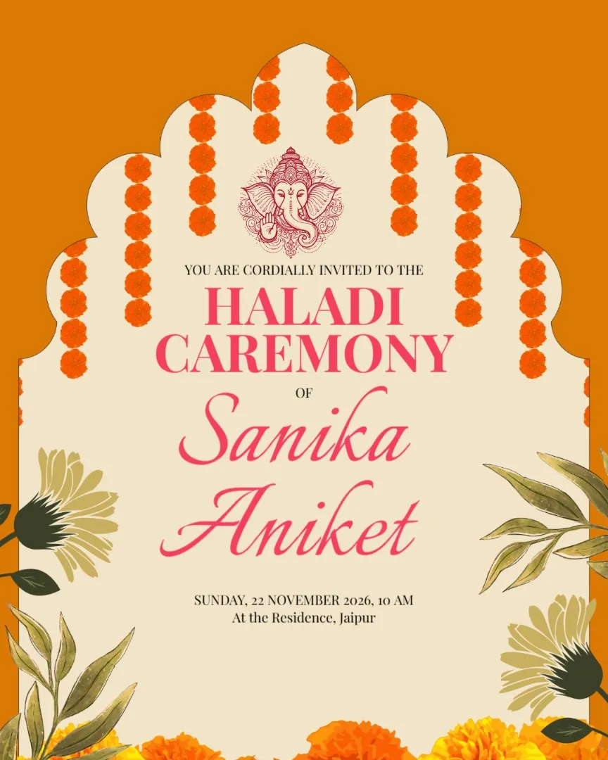Destination Wedding Haldi Invitation — English Haldi Ceremony Invitation Cards template