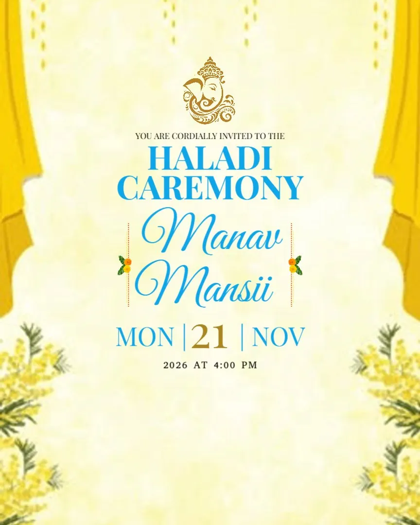 Haldi Party Invitation for Friends and Family — English Haldi Ceremony Invitation Cards template