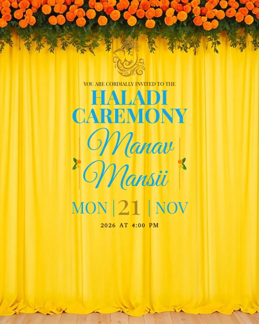 Boho Yellow Haldi Ceremony Invitation Design — English Haldi Ceremony Invitation Cards template