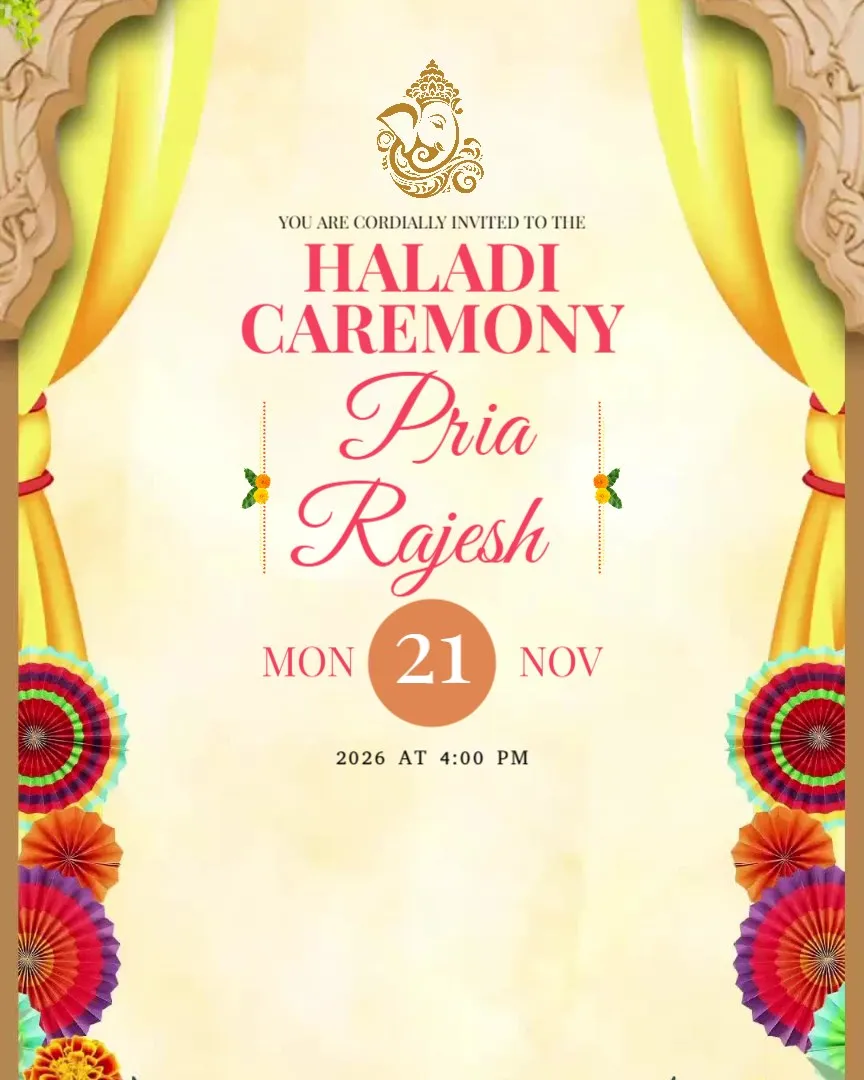 Haldi Ceremony Digital E-Invitation Card — English Haldi Ceremony Invitation Cards template