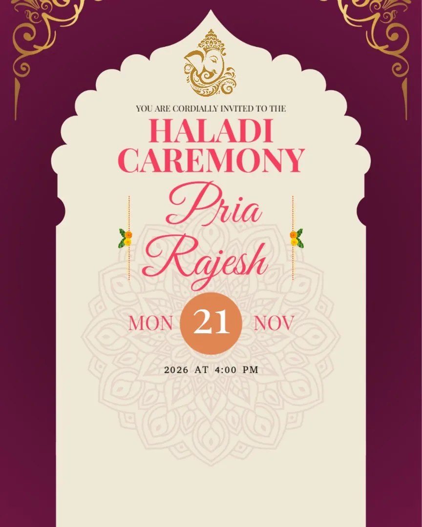 Bride and Groom Haldi Ceremony Invitation — English Haldi Ceremony Invitation Cards template