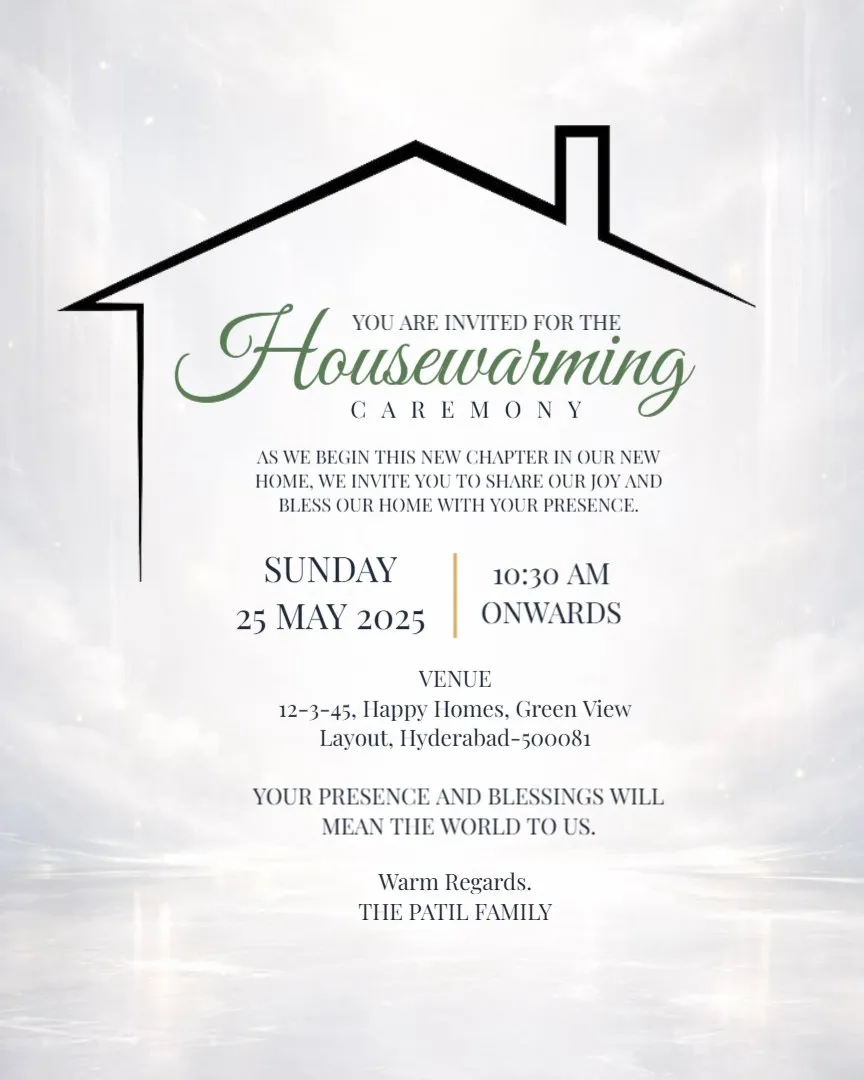 Join Us for Our Housewarming Celebration — English Housewarming Invitation Cards template