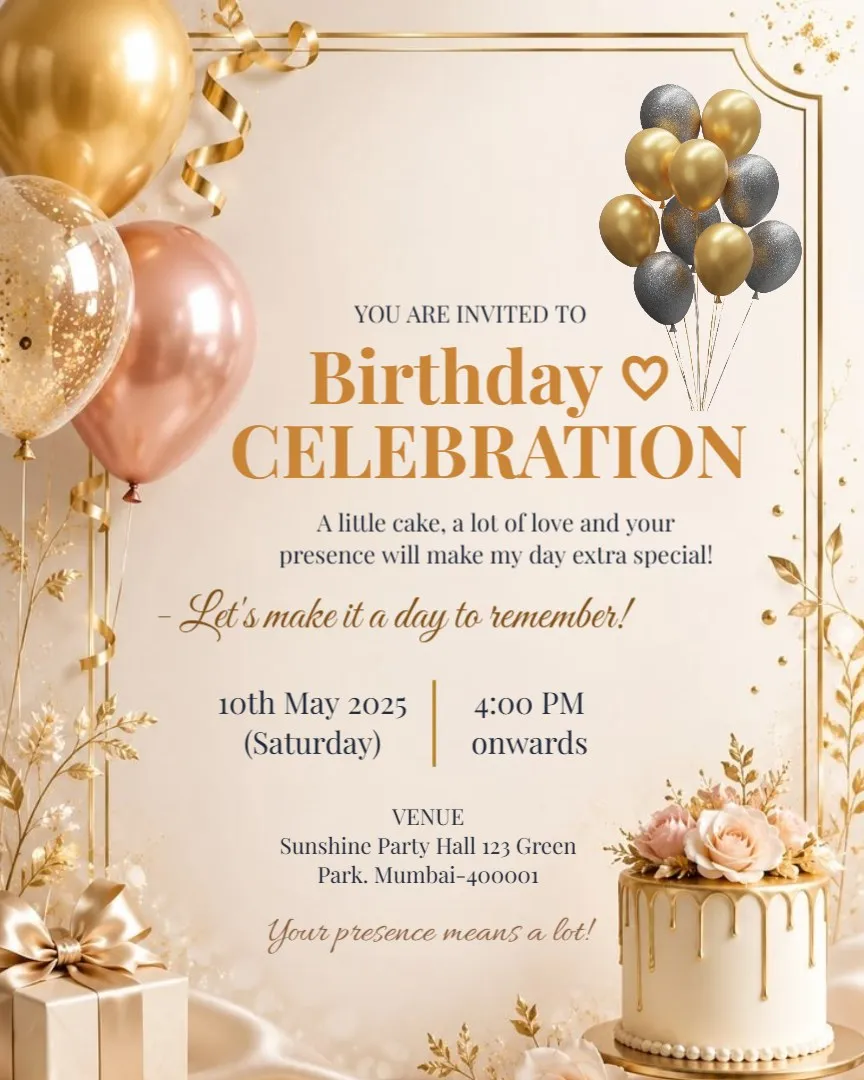 You're Invited to My Birthday Bash — English Birthday Invitation Cards template