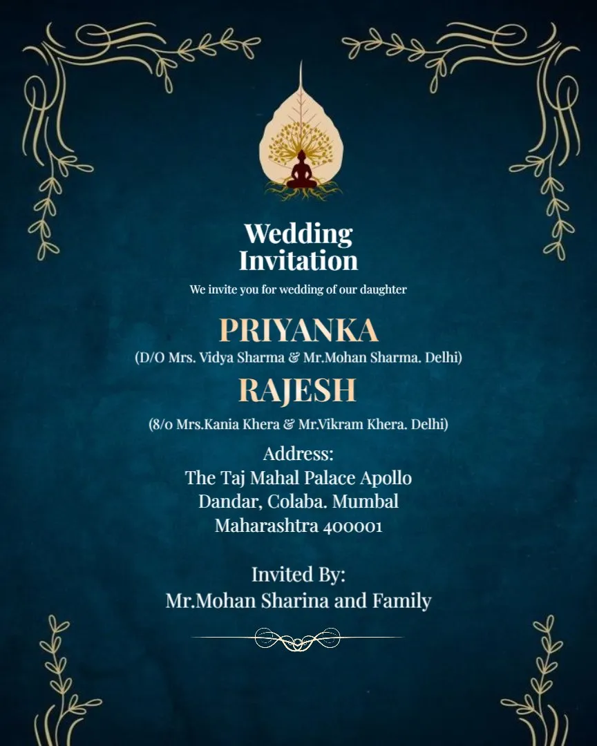 Royal Buddhist Wedding Invitation — English Buddhist Marriage Invitation Templates template
