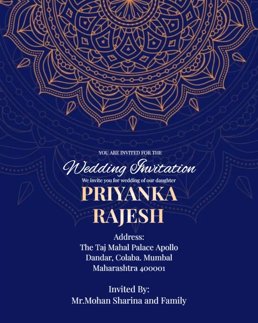 Blue Buddhist Marriage Invitation Cards — English Buddhist Marriage Invitation Templates template