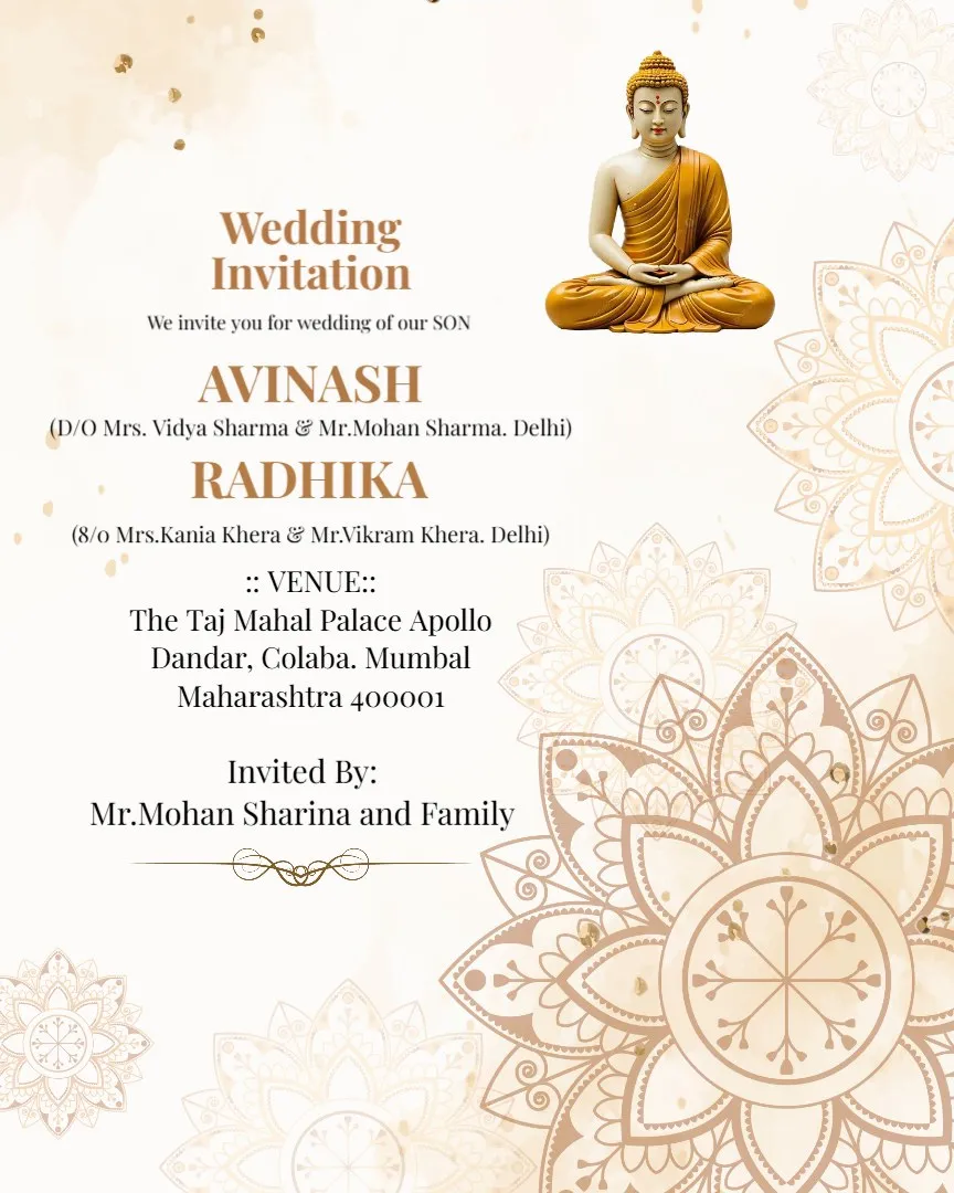 Modern Buddhist Wedding Invitation Templates — English Buddhist Marriage Invitation Templates template