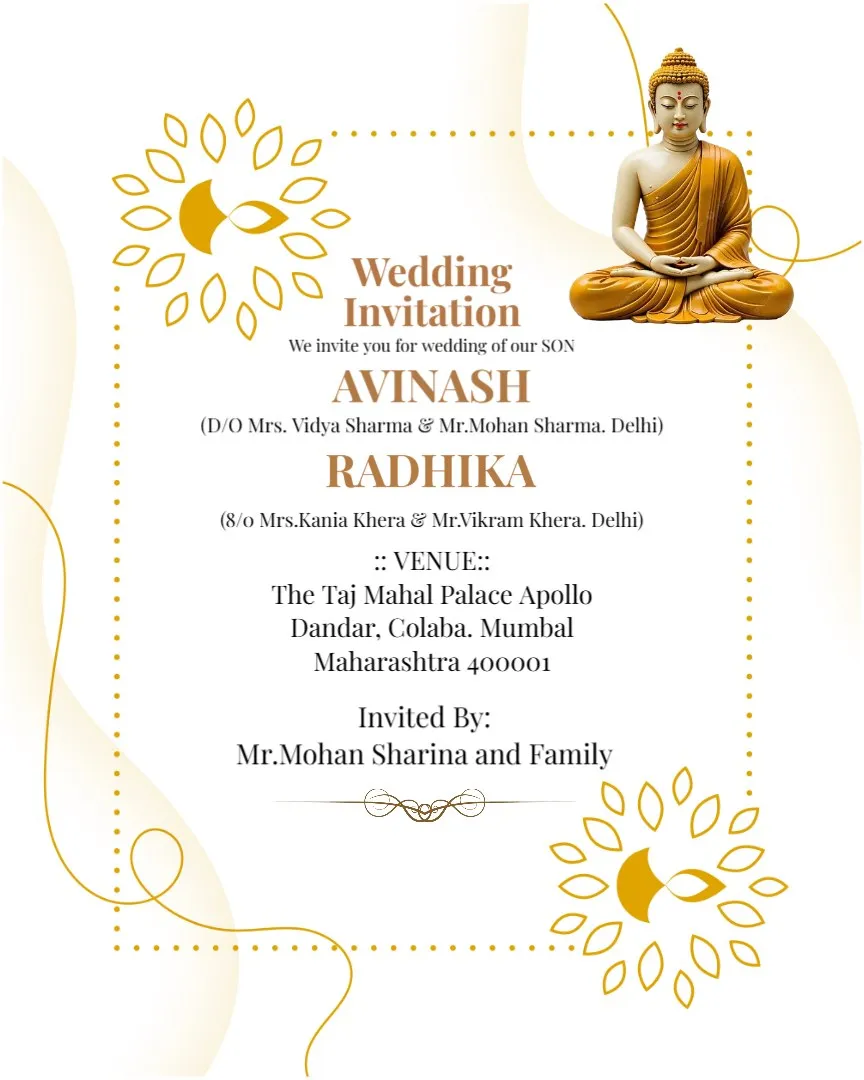 Elegant Buddhist Wedding Invitation Cards — English Buddhist Marriage Invitation Templates template