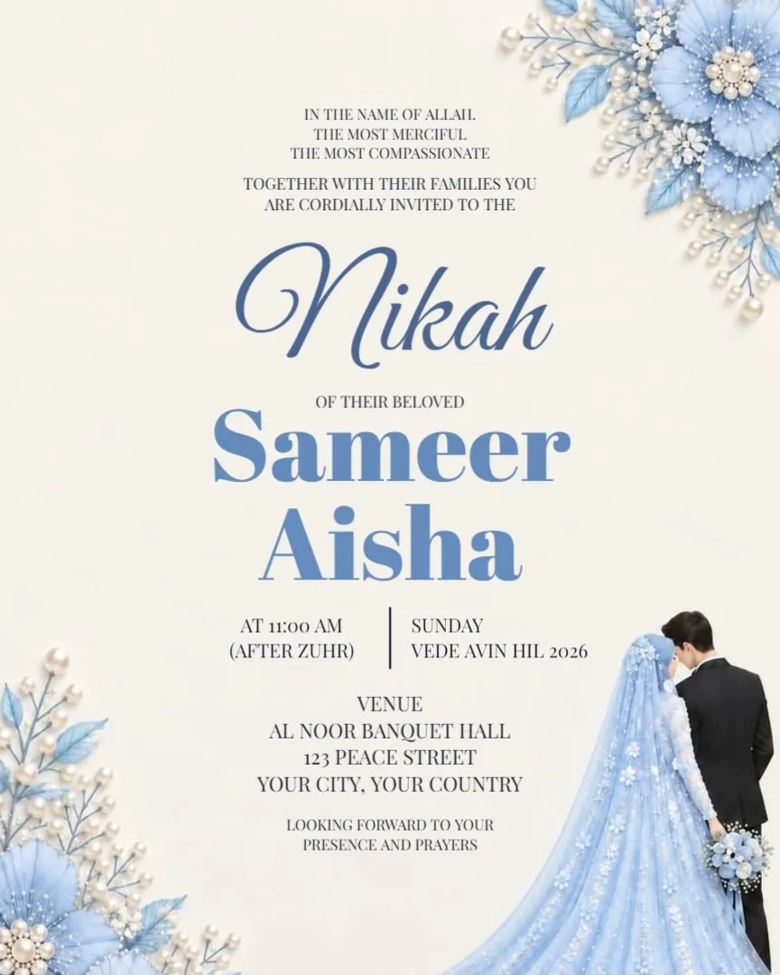 Muslim Wedding Invitation in English — English Muslim Wedding Invitation Cards template