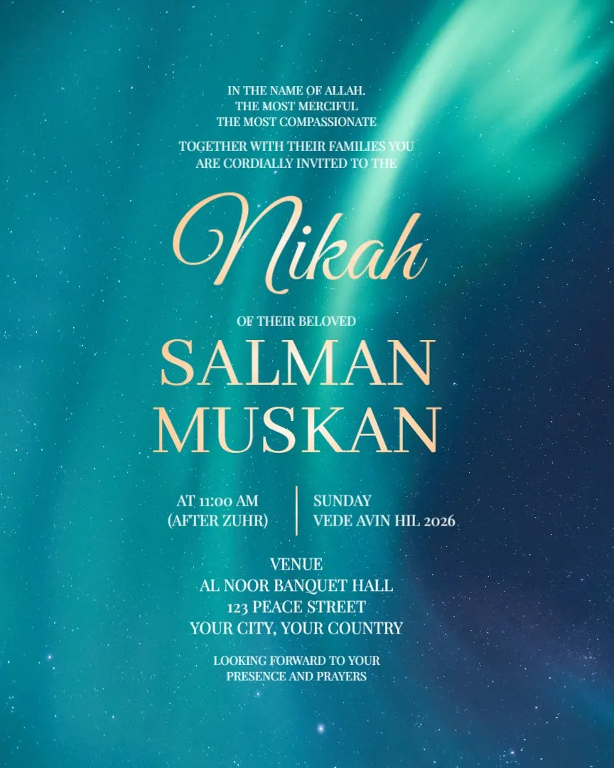Walima Invitation Cards — English Muslim Wedding Invitation Cards template