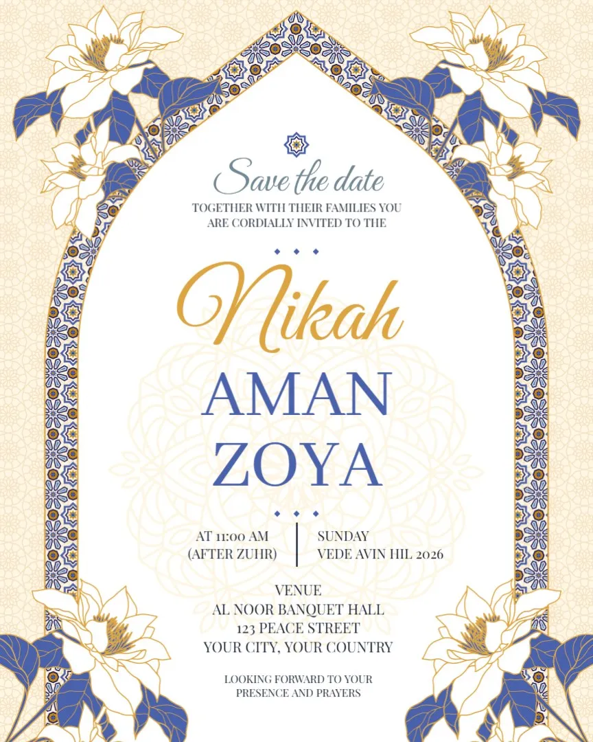 Nikah Invitation Cards — English Muslim Wedding Invitation Cards template