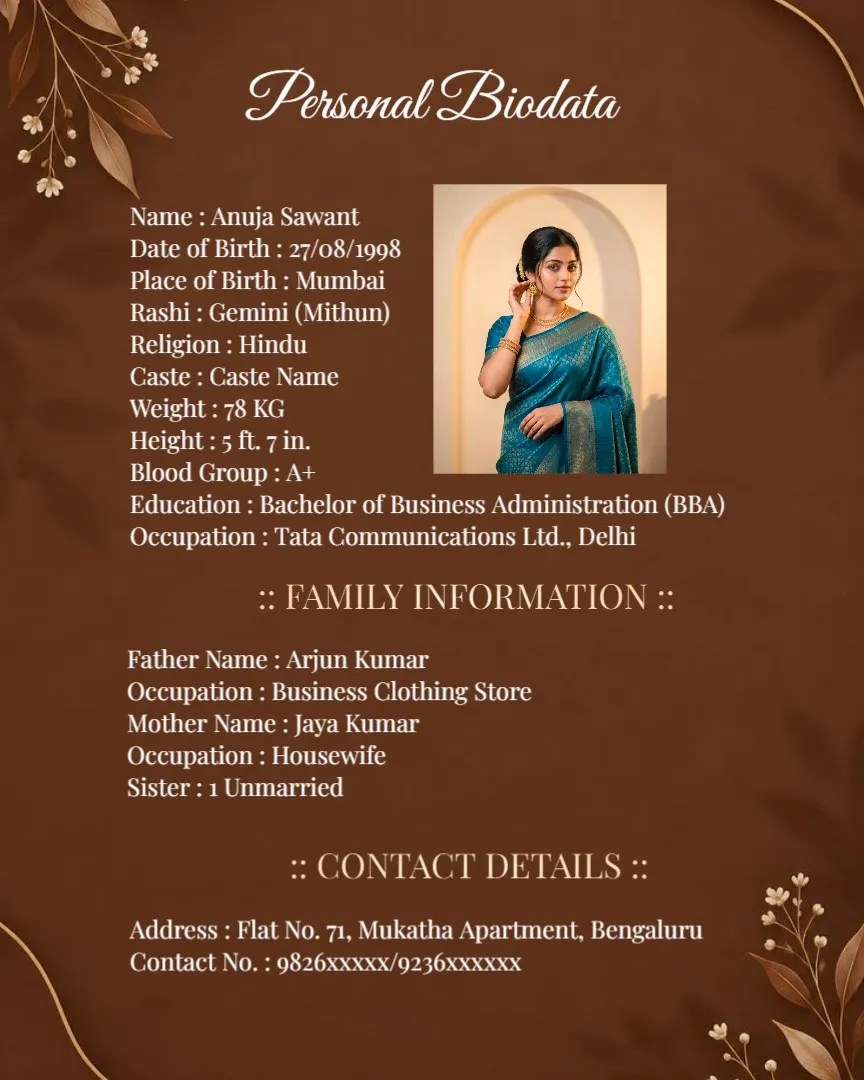 English Marriage Biodata for Bride — English English Marriage Biodata Templates template