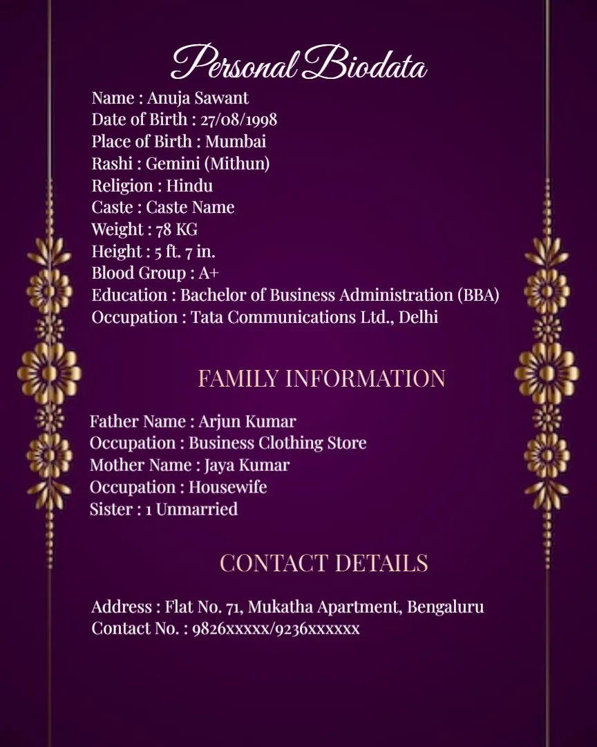 English Wedding Biodata Maker Online — English English Marriage Biodata Templates template