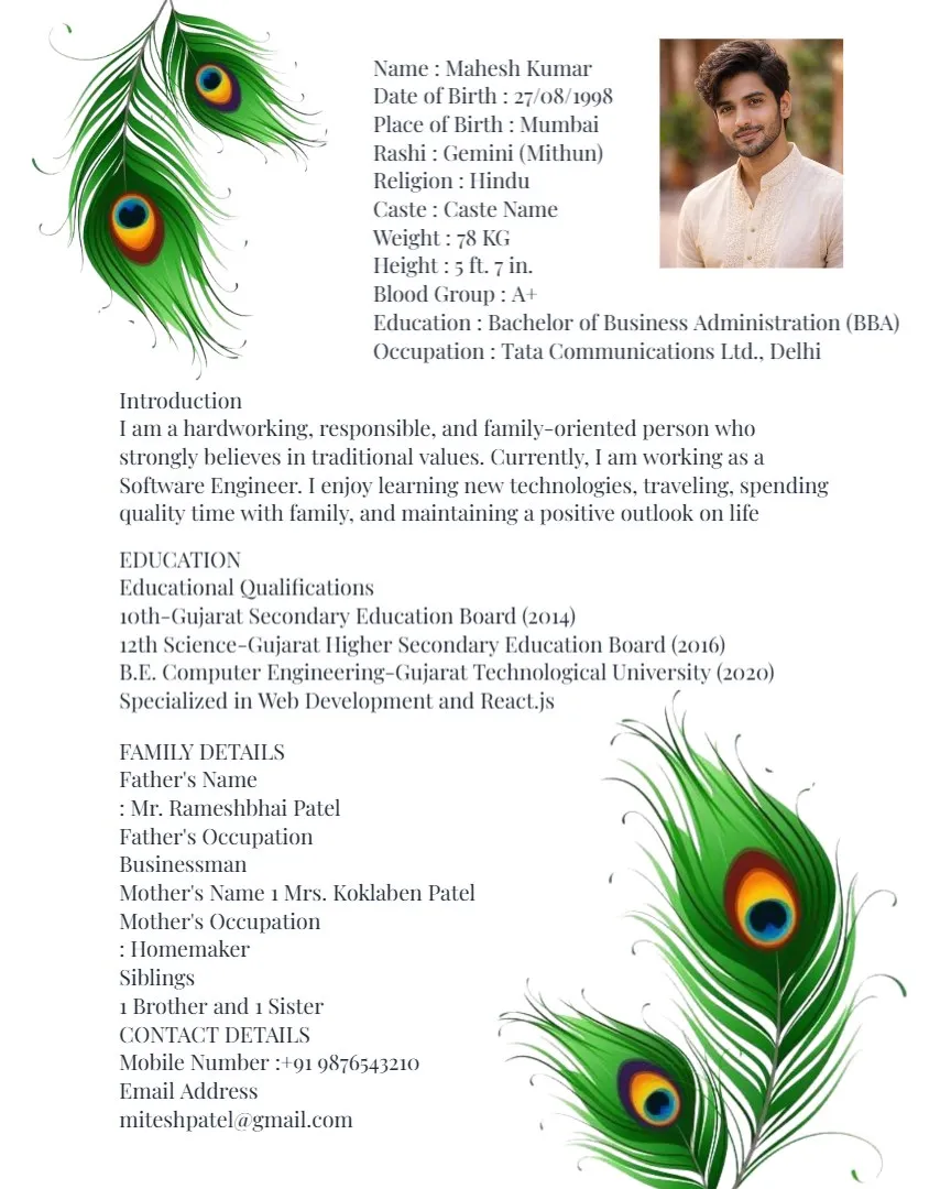 Modern English Wedding Biodata — English English Marriage Biodata Templates template