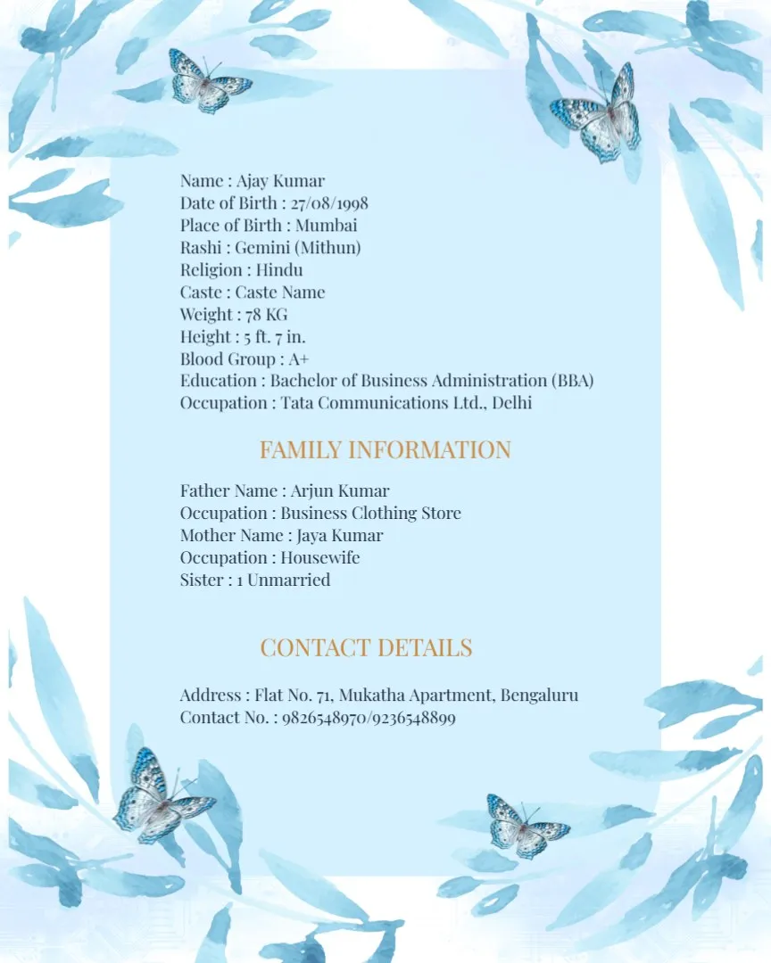 English Wedding Biodata Templates — English English Marriage Biodata Templates template