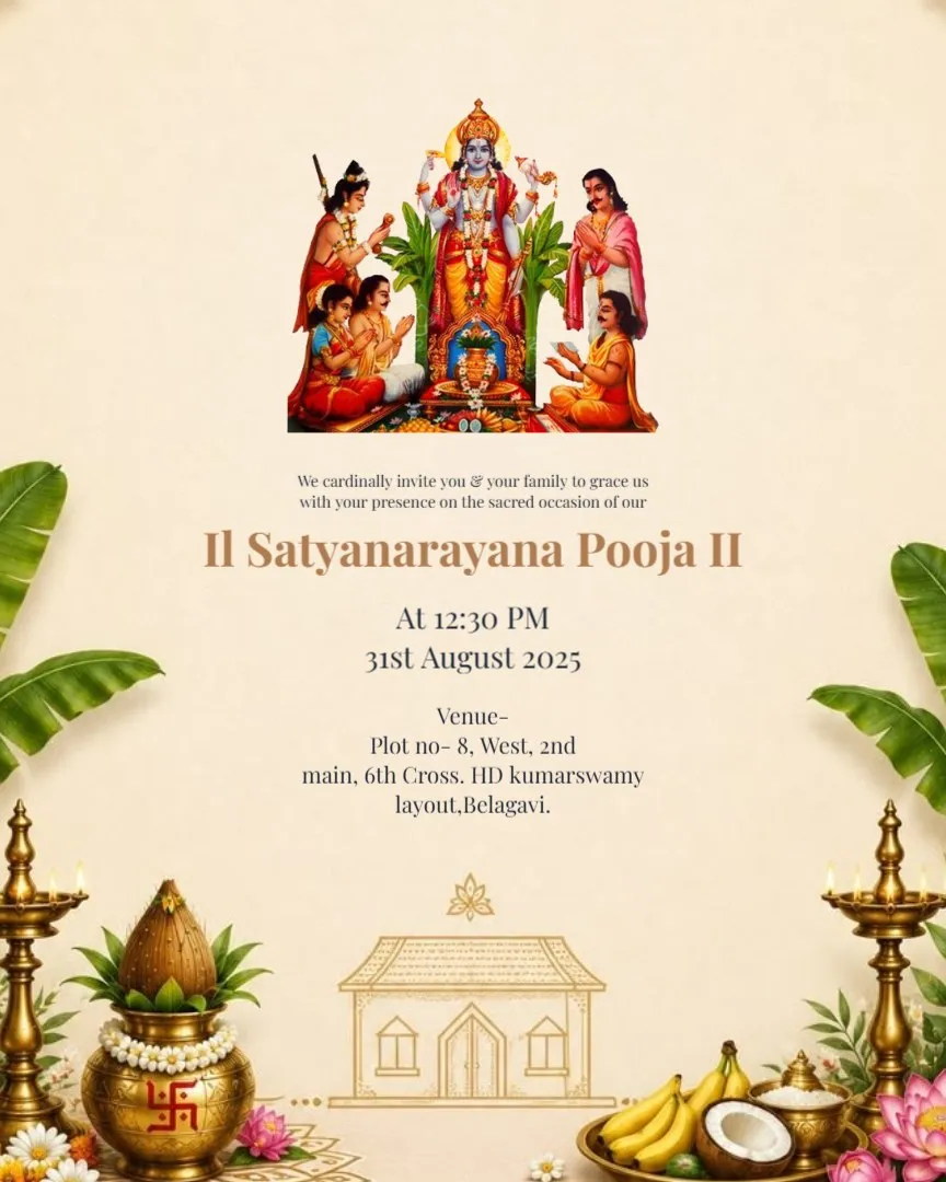 Traditional Satyanarayan Puja Cards — English Satyanarayan Puja Invitation Cards template