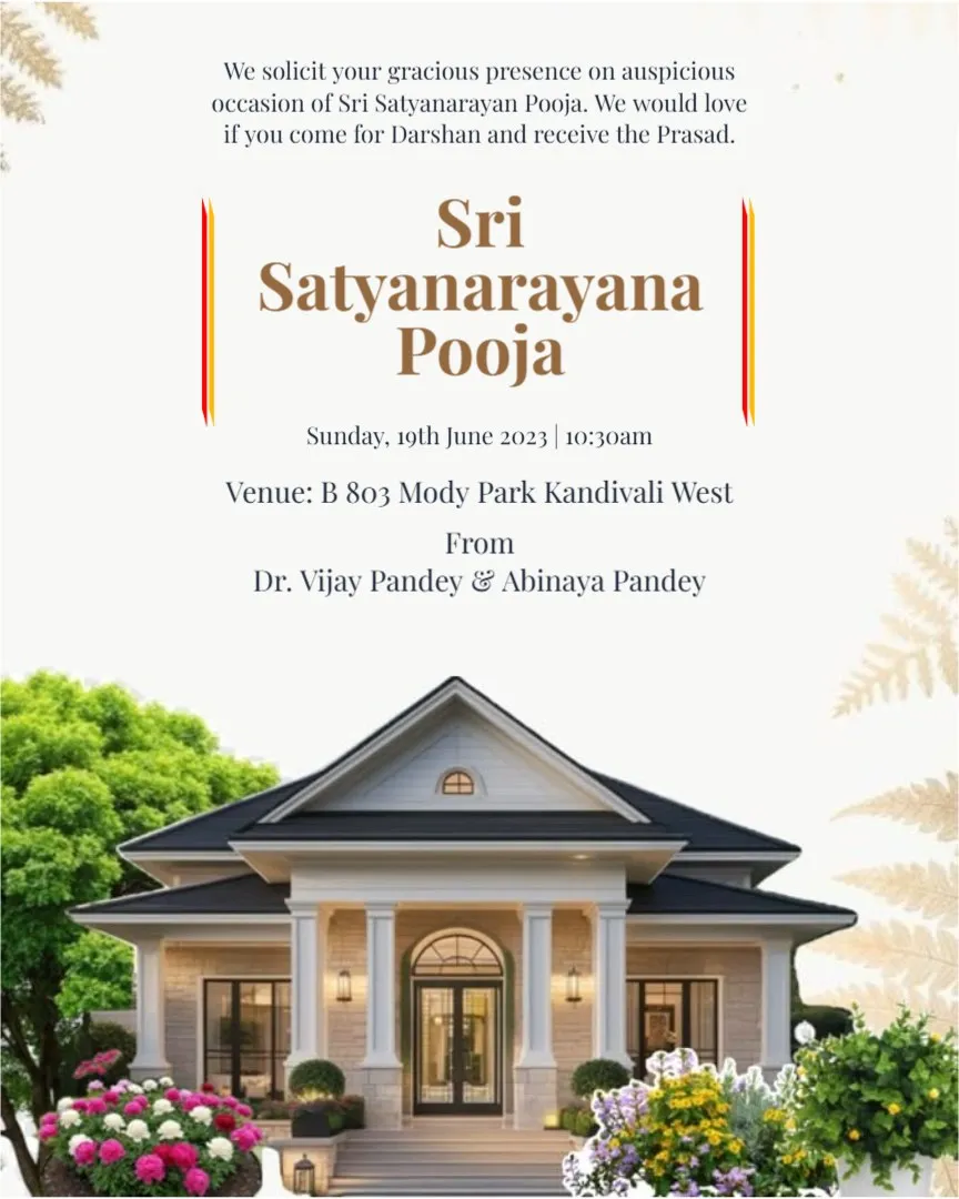 Satyanarayan Puja WhatsApp Invitation — English Satyanarayan Puja Invitation Cards template