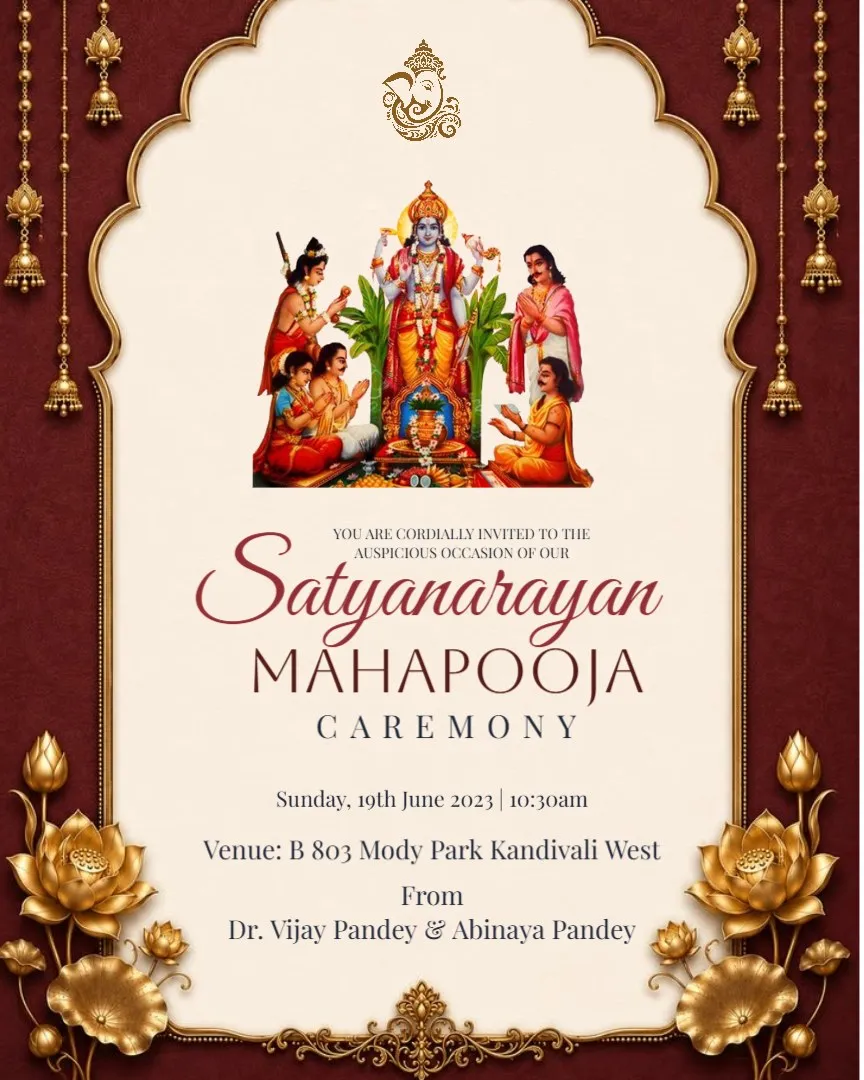 Satyanarayan Puja Invitation Cards — English Satyanarayan Puja Invitation Cards template