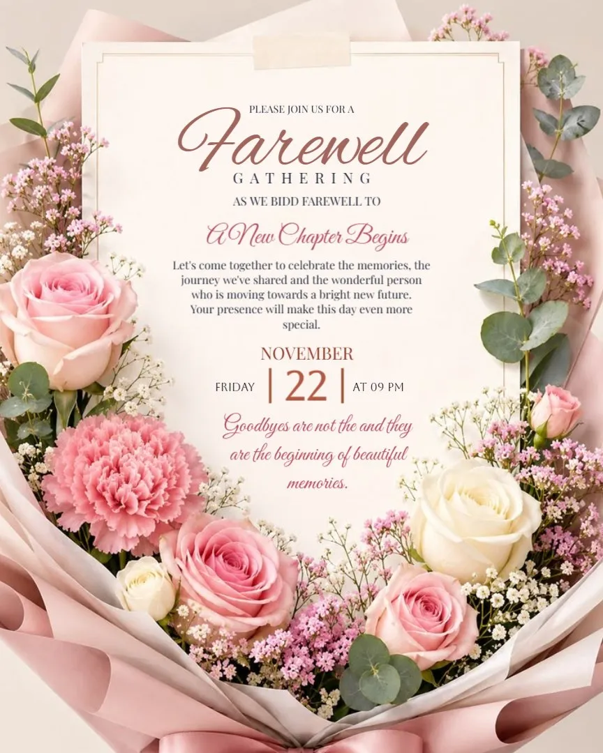 Farewell Gathering Invitation — English Farewell Invitation Cards template