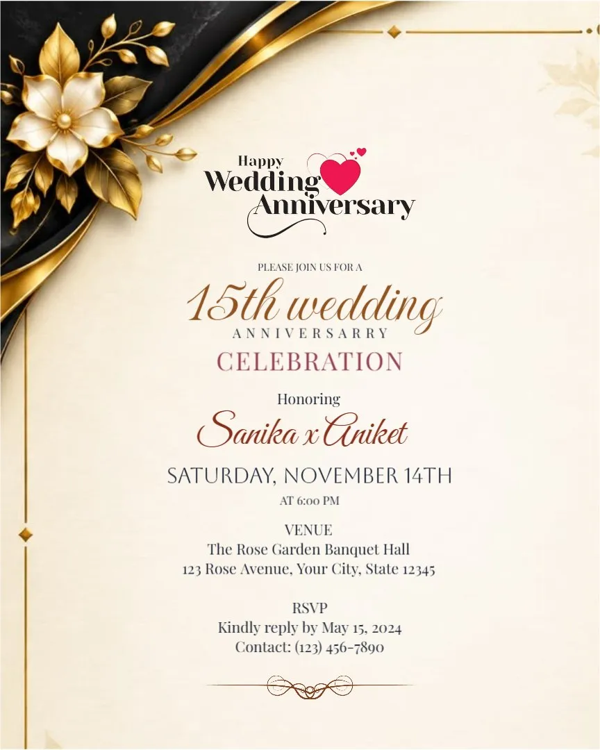 Romantic Couple Anniversary Invitations — English Happy Anniversary Invitation Cards template
