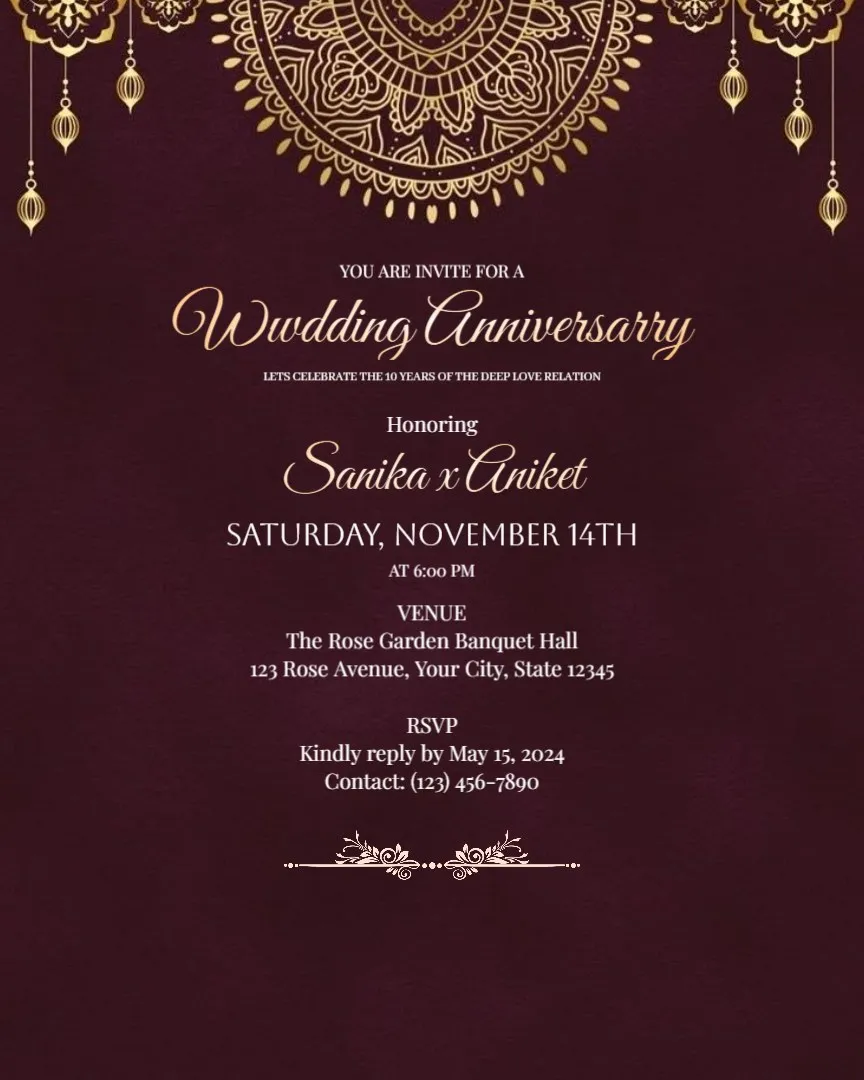 Elegant Anniversary Party Invitations — English Happy Anniversary Invitation Cards template