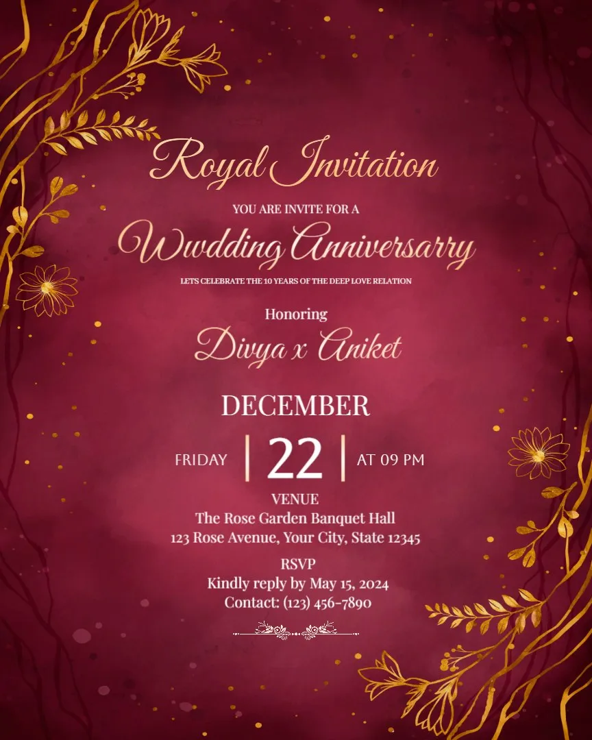 Romantic Wedding Anniversary Invitations — English Happy Anniversary Invitation Cards template