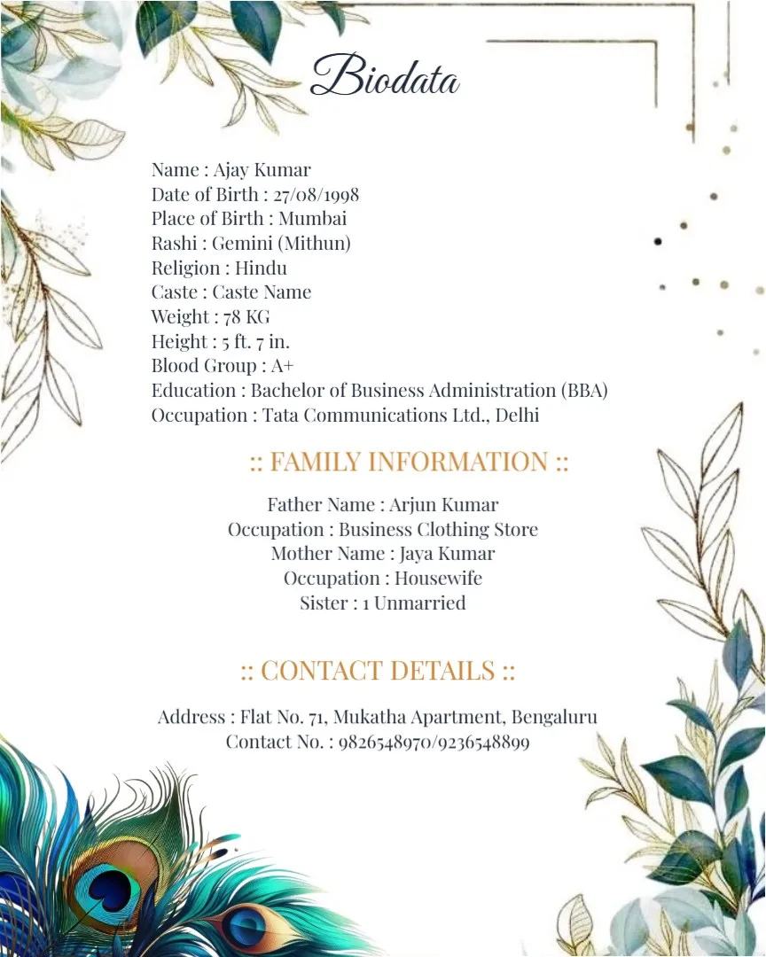 Editable English Marriage Biodata — English English Marriage Biodata Templates template