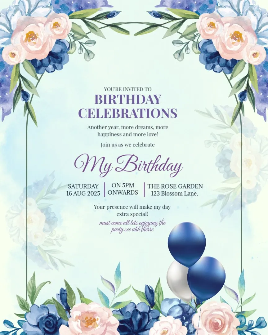 Birthday Invitation Cards for Adults — English Birthday Invitation Cards template