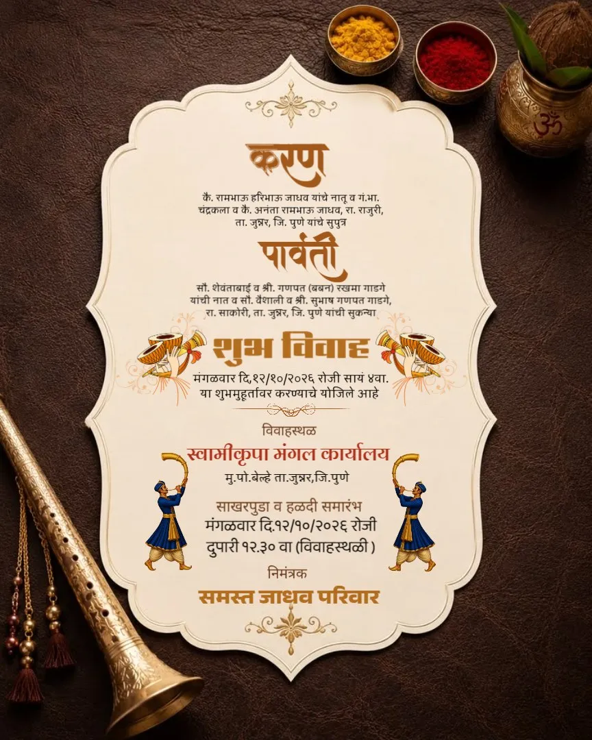 My Custom Preset 10/26/2026 — Marathi Wedding Invitations template