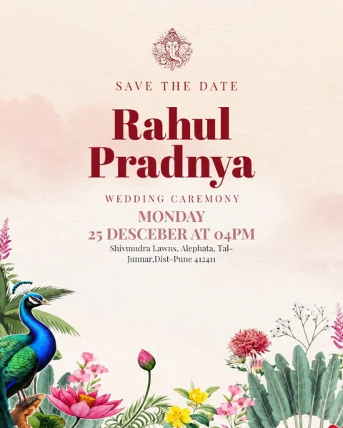 Peacock Theme Wedding Invitation