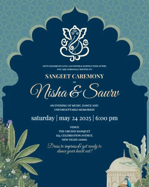 Peacock Theme Sangeet Invitations