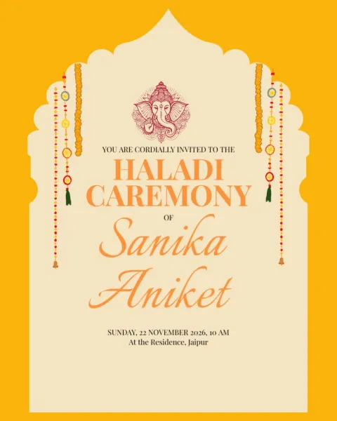 Indian Wedding Haldi Invitation for USA